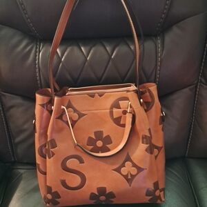 Brown Leather Trim Tote Bag